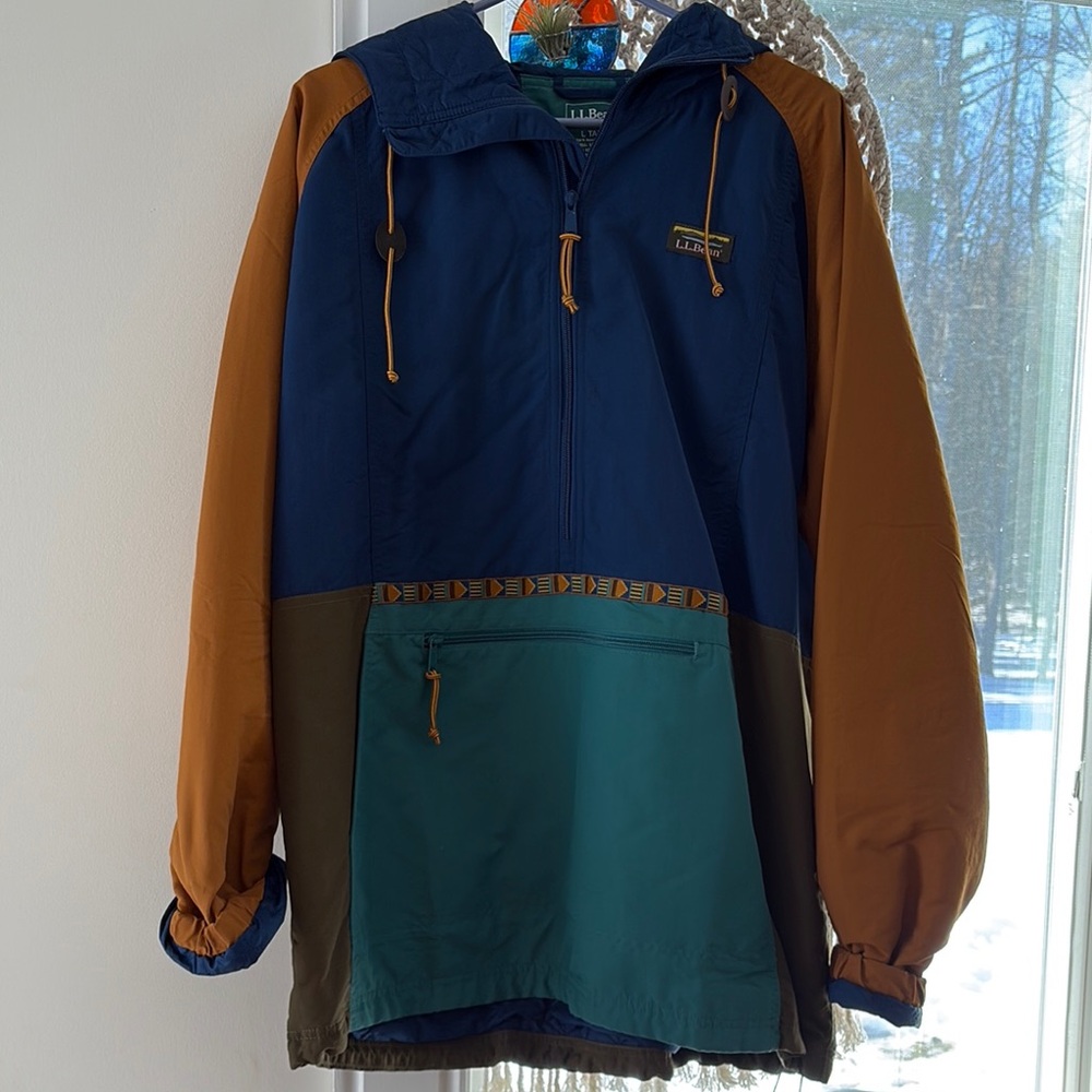 LL Bean Colorblock Pullover Jacket in Navy, Teal & Rust